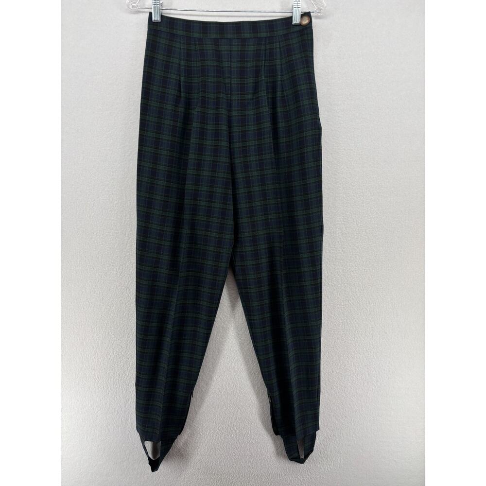 BODY ACTION DESIGN Pants M Tweed Blackwatch Plaid Stirrup Pleated Green VTG 80s